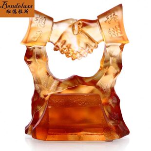 班德拉斯 古法琉璃携手共进名片夹摆件 办公专用高档商务馈赠礼品