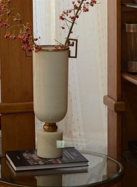印度进口覆c古做旧装饰花瓶新中式大理石轻奢金属高端特色摆件