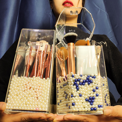 柯赛化妆刷收纳桶美妆刷子收纳盒精品笔刷筒P刷具防尘有盖带珍珠