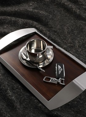 轻奢高档不锈钢实木底托盘酒店别墅售楼处首饰收纳T托盘装饰品摆