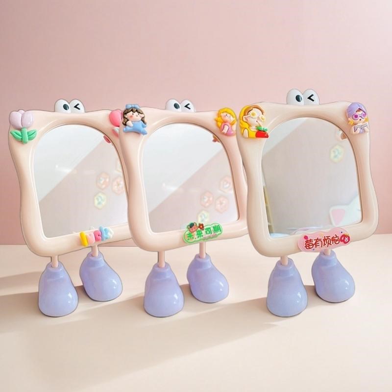 新款化妆镜学生宿舍搞怪可爱台式桌D面梳妆镜家用创意小镜子儿童