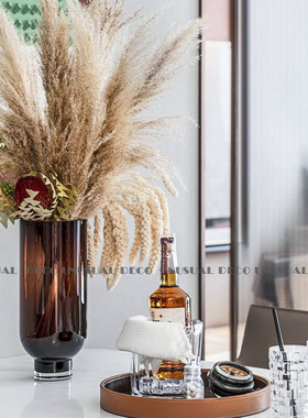 现代简约欧式轻奢灰色焦糖色玻z璃花器花瓶摆件样板房售楼处饰品