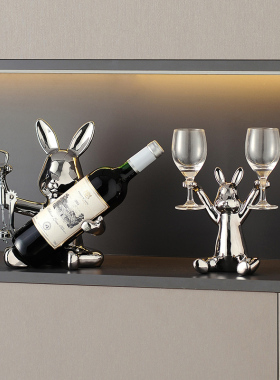 趣萌兔红酒架摆h件轻奢高档电视柜酒柜装饰品家居客厅餐边柜酒瓶