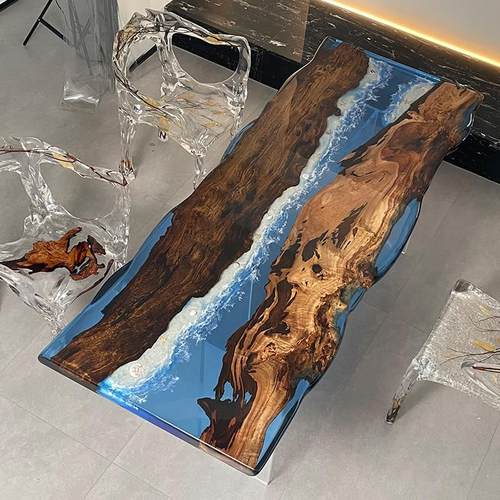 树脂河流桌面板环氧海洋茶桌子茶几海浪大板实木原木茶台北欧餐桌