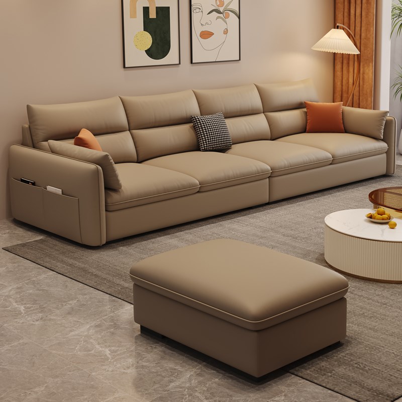 掌上明珠家具简约现代科技布沙发小户型猫爪皮直排高靠背三四人位