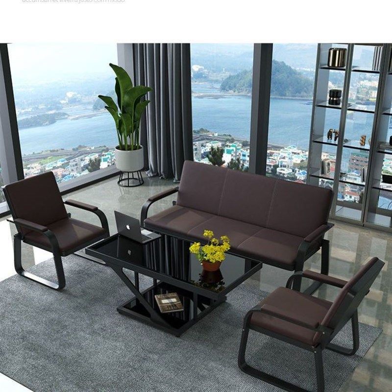 办公沙发简约现代商务三人沙发接待会客办公室简易茶几客厅小户型