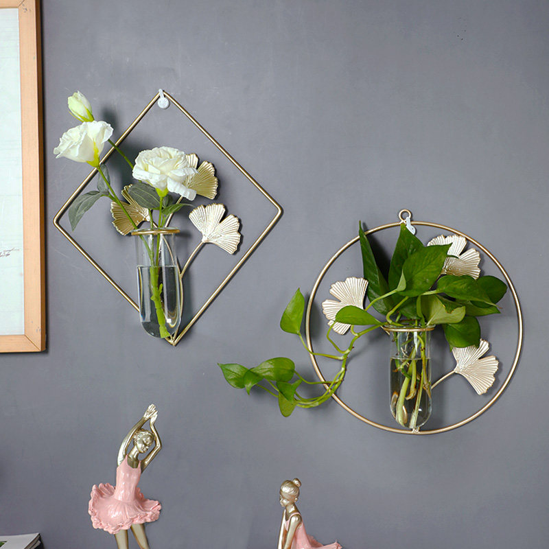 挂墙上花架子绿植水培花瓶铁艺挂件玄关墙面装饰花插绿萝试管花器
