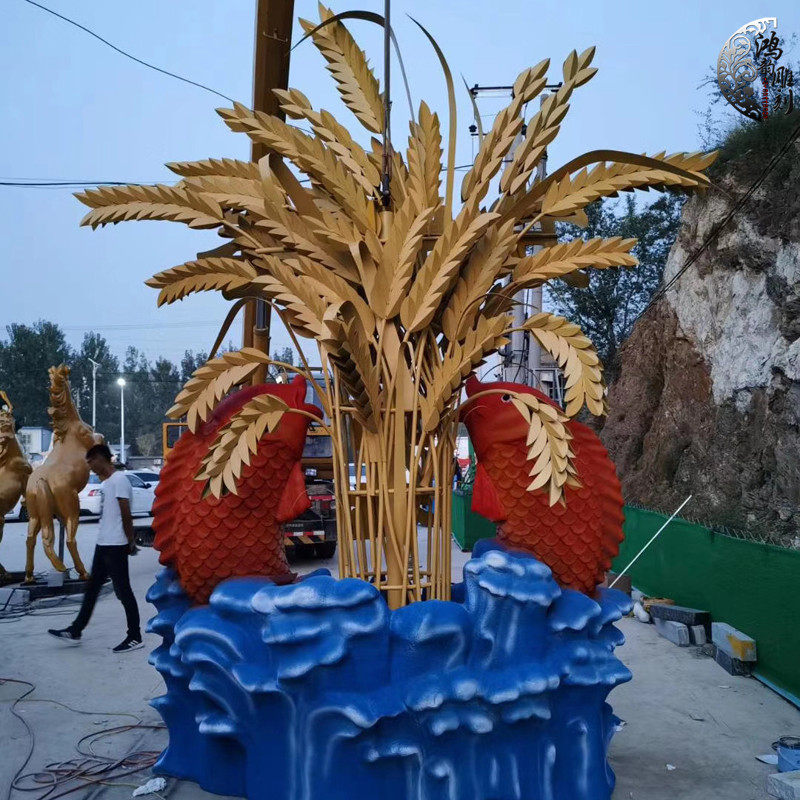 定制不锈钢麦穗秋收麦子小麦彩绘景观雕塑大型植物铁艺玻璃钢摆件