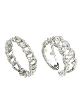 双排满钻甜酷戒指女时尚优雅叠戴个性S92I5银开口指环ins食指戒潮