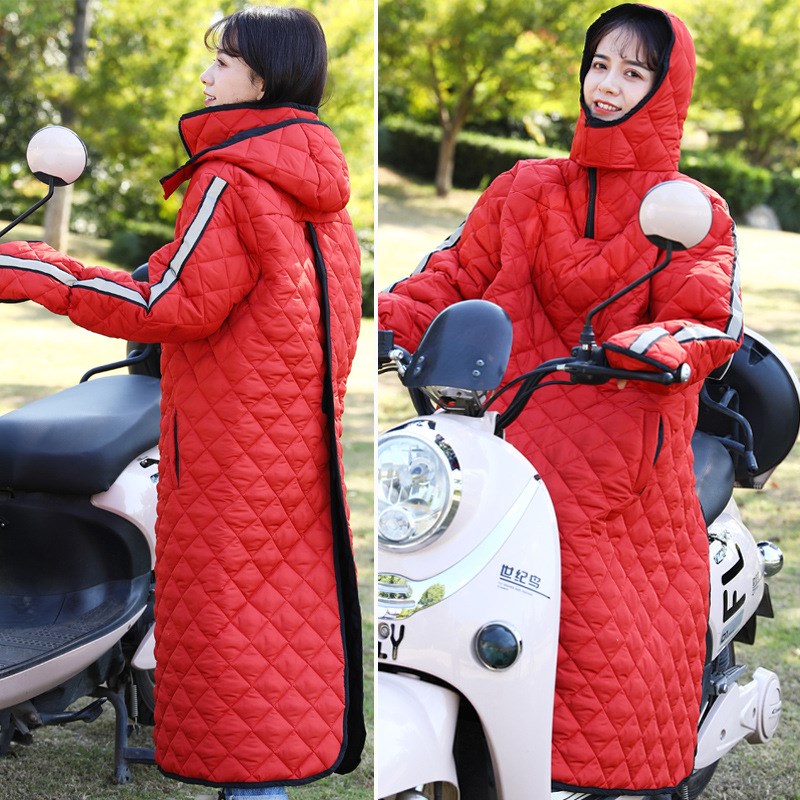 电动摩托车电瓶车挡风被冬护膝z加厚连帽加大挡风衣防风保暖防寒