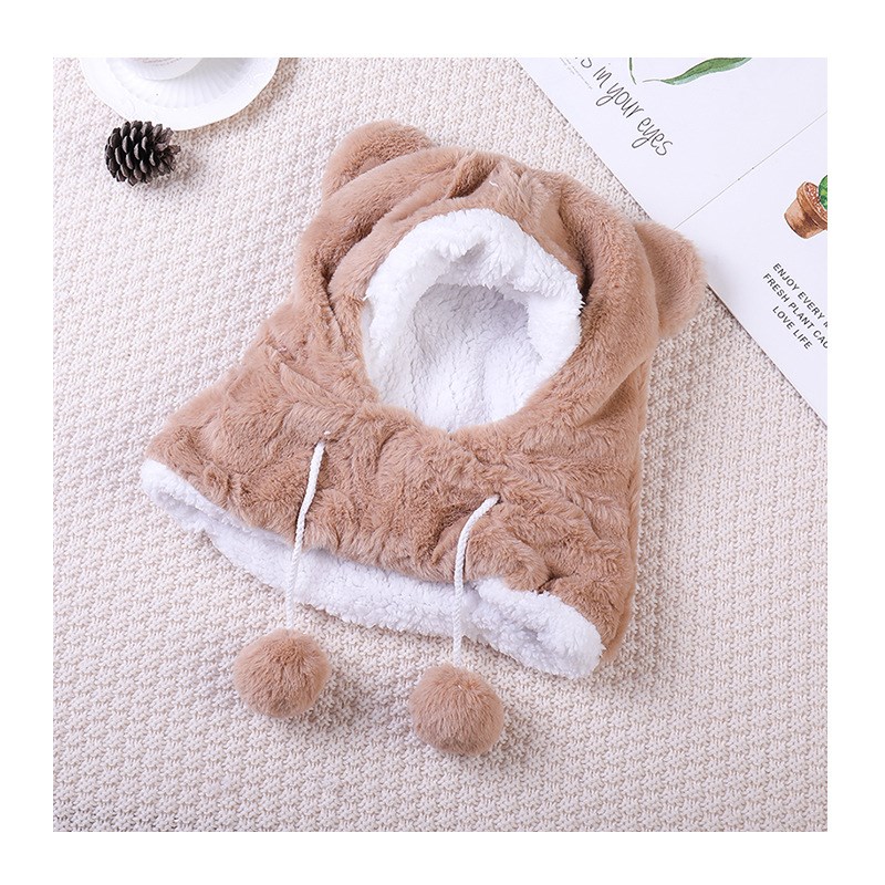 冬季新款韩c版可爱儿童帽子围脖一体护耳加厚保暖婴儿宝宝套头帽