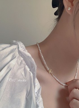 巴洛克淡水珍珠项链小粒t不规则淡水珍珠锁骨链气质网红短款项链