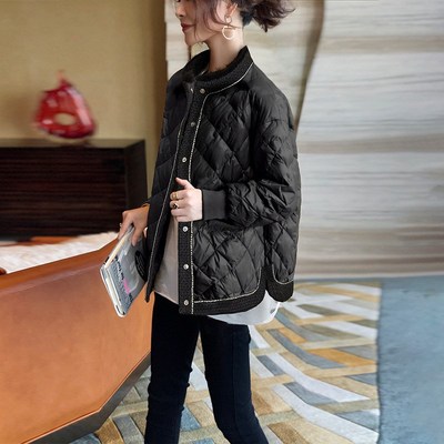 黑色轻薄棉服e女洋气宽松小个子长袖上衣秋冬季2023年新款简约棉