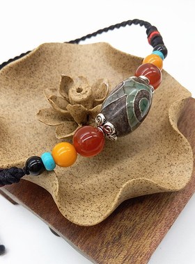 天珠民族风百g搭锁骨链 天珠饰品配饰 三眼天珠短款项链春夏男女