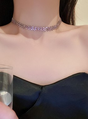 超闪满钻项c链女网红时尚设计小众choker颈链气质百搭简约锁骨链