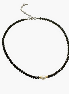 日韩网红脖链气质时尚黑色水晶短款珍珠锁骨N链项链颈链颈带项圈