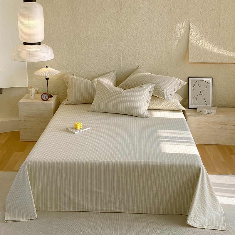 2024新款a类母婴日式全棉床单枕套三件套色织棉麻柔软Vins格子南