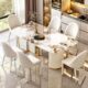 轻奢奶油风岩板餐桌椅组合现代简约家用小户型客厅长方形吃饭桌子