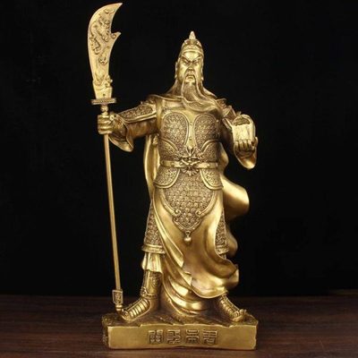 纯铜关公财站像摆件做生意供奉家用武关羽武圣关帝关二爷闭眼