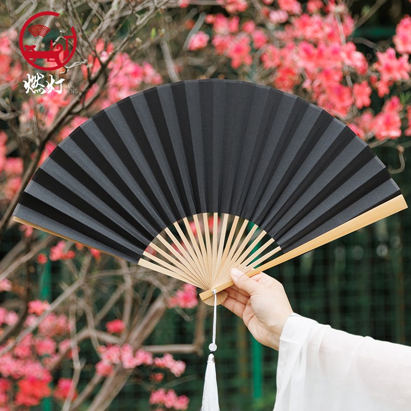 燃灯7-9.5寸精工玉竹折扇挑灯方文玩扇子空白古风定制题字带流苏