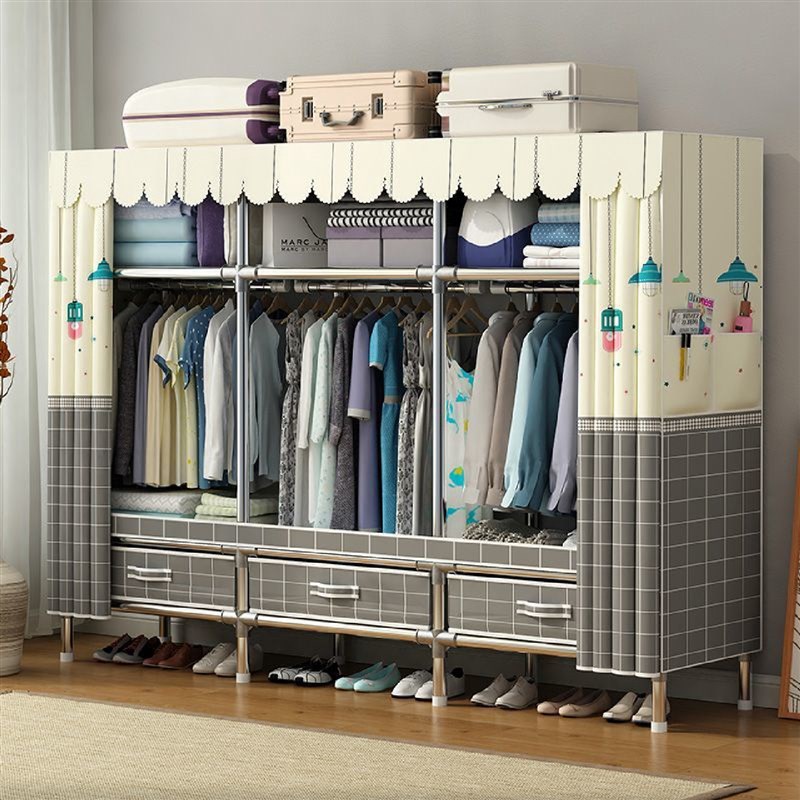 合金加厚简易衣柜家用卧室接头钢管组装加粗加固出租房收纳带抽屉