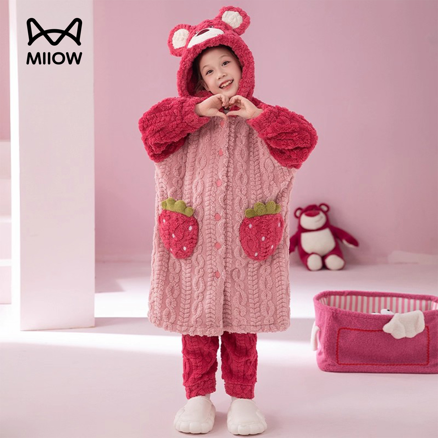 猫人儿童珊瑚绒秋冬季加绒睡袍