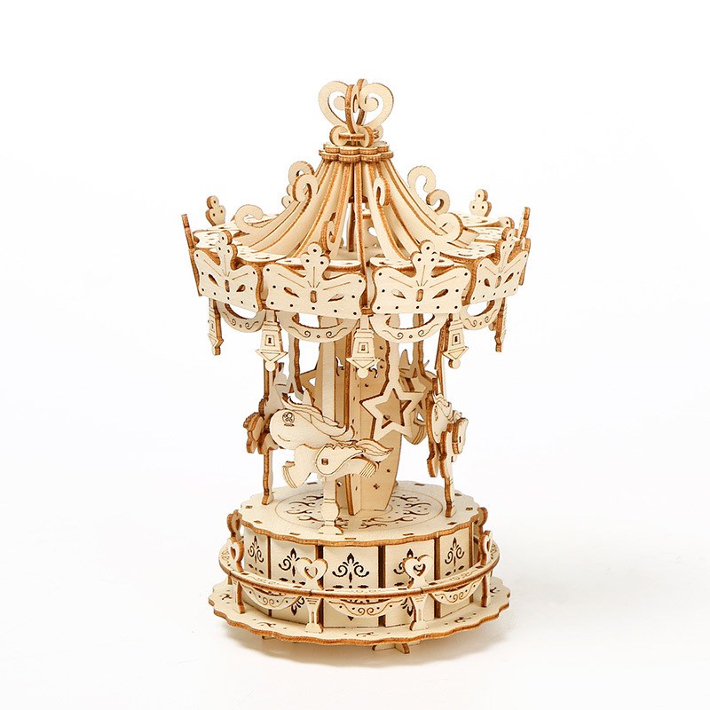 木制木马拼图摆件儿童益智拼装模型玩具立体手工木质拼插榫卯积木