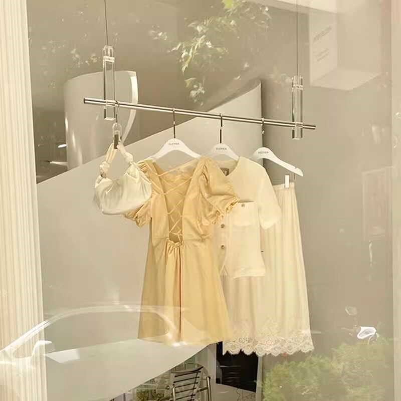 服装店吊架亚克力吊杆展示架陈列悬空衣杆橱M窗吊架陈列道具衣架
