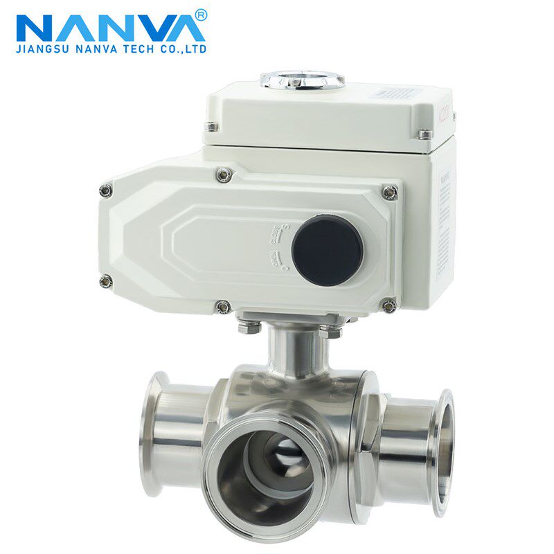 NANVA电动快装三通球阀T型L型卫生级不锈钢Q985F-16P卡盘连接304