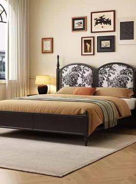 法式复古黑胡桃木软靠床北欧现代实木双人床卧室大床1.8米橡木床