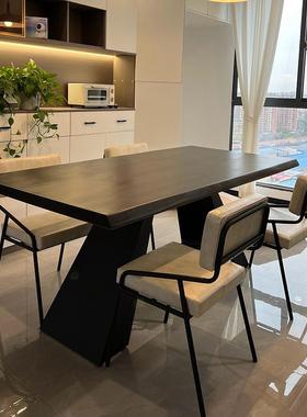 设计师实木餐桌椅子组合家用客厅吃饭桌椅简约现代办公桌子胡桃色