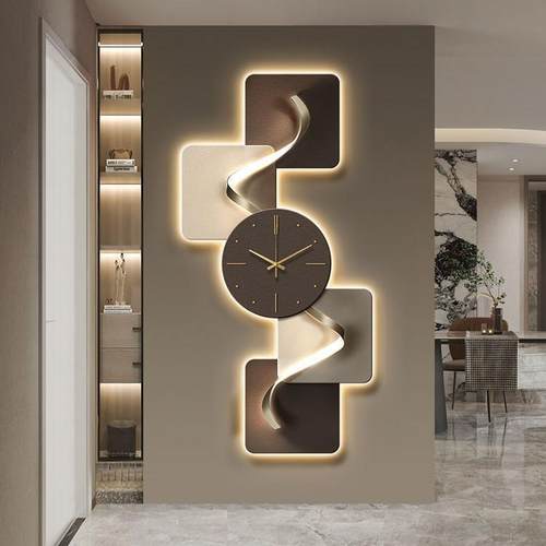 现代轻奢玄关装饰画带时钟表led灯画高级感走廊过道挂画客厅壁画