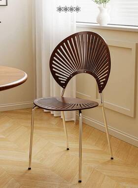 贝壳椅轻奢高级设计师款茶椅实木餐椅家用餐厅中古风餐桌椅子靠背