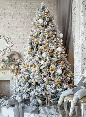新款圣诞树加密白色落雪植绒树1.8米圣诞套餐/2.1米/2.4米植绒树