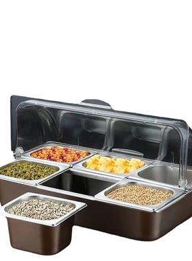 荆允冰粉水果捞配料盒透明翻盖摆摊不锈钢盆双层保鲜保温防尘罩透