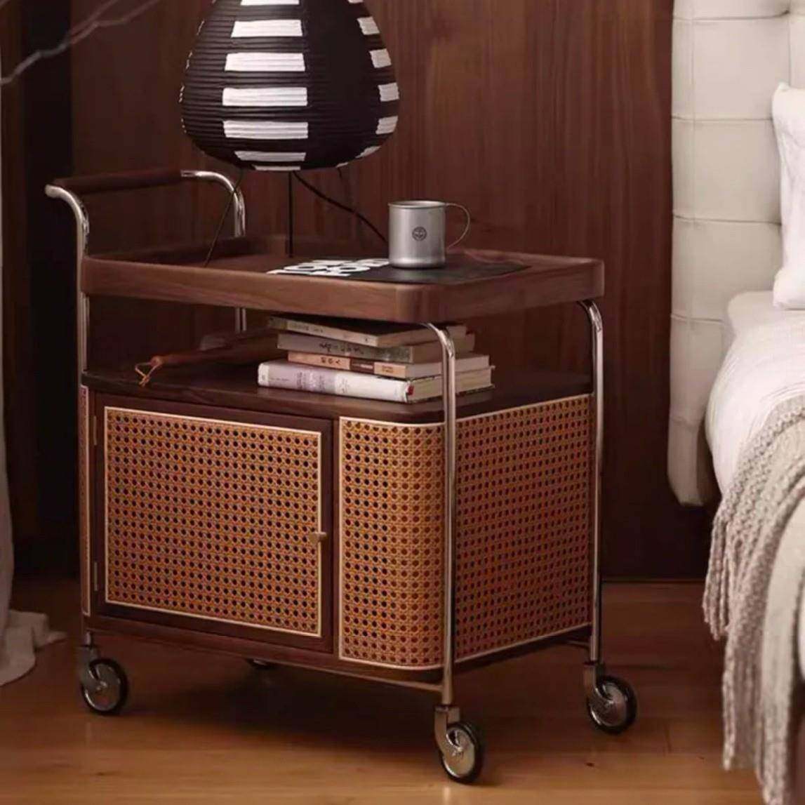 北欧黑胡桃木实木茶几设计师藤编茶几置物边柜沙发边几收纳小推车,自行车/骑行装备/零配件,更多零件/配件,淘宝优惠券,粉丝福利购,淘宝优惠卷