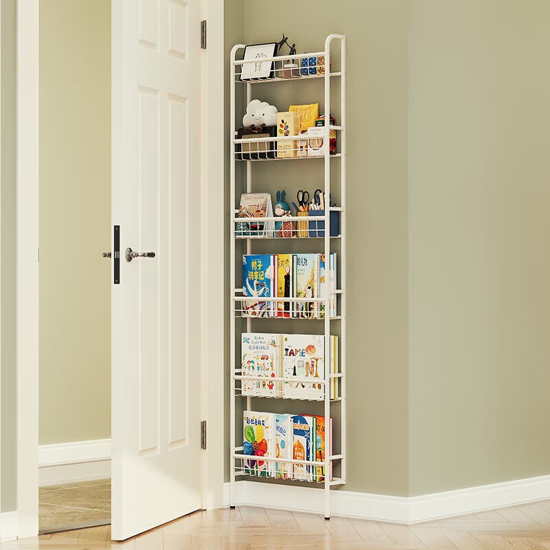 SOFS免打孔超薄壁挂书架门后置物架墙上客厅绘本架落地窄缝隙铁艺