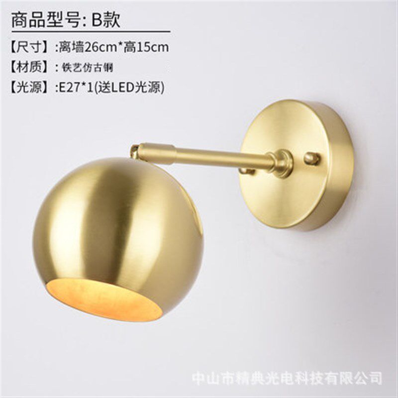 欧式全铜壁灯床头灯卧室简欧壁灯客厅镜柜镜前灯过道走廊仿古铜灯