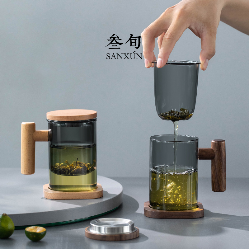 叁旬玻璃a泡茶杯茶水分离茶杯男女士大容量耐热水杯办公室茶道杯