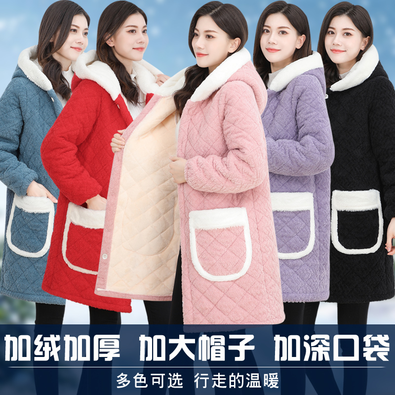新款罩衣长袖外套女大人加绒加厚冬季保暖夹棉外穿工X作服男士围