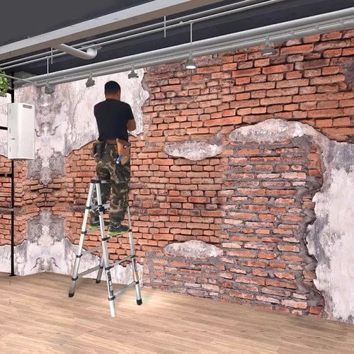 3D覆古破旧水泥砖壁纸工业风烧烤火锅店背景墙布叙利Z亚风格壁画