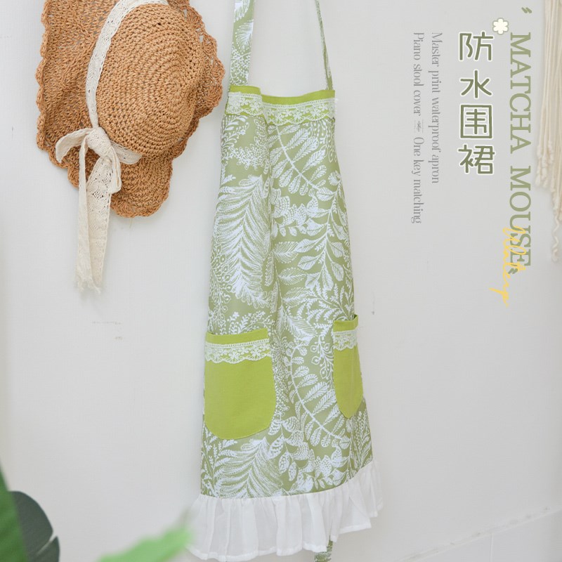 布艺围裙田园风时l尚厨房家用工作服防水防油防污做饭无袖罩衣新