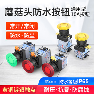 LA38 防水防尘带灯220V 蘑菇头自锁复位启动停止按钮开关 22MM