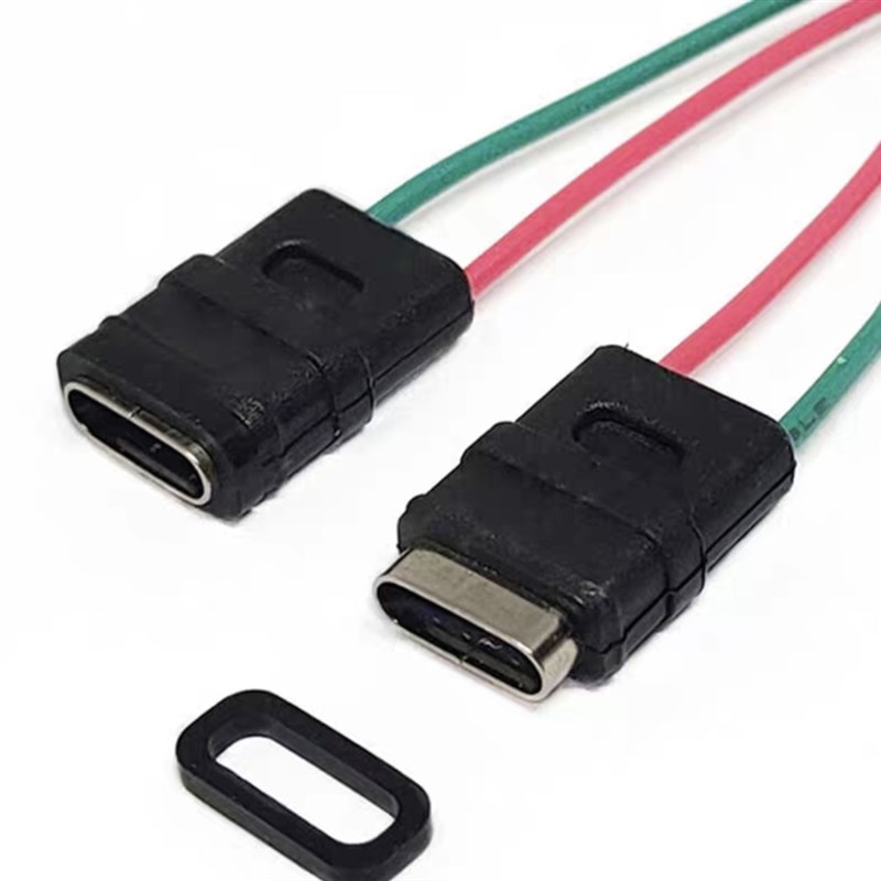 USB防水充电母头Type-C焊线防水母座IPX5-7级防水Type-C 2Pin带线
