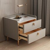 北欧实木轻奢床头柜网红现代家用卧室岩板床边柜软包皮质储物柜子