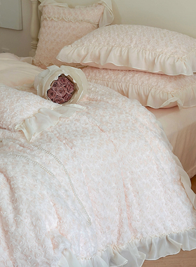 立体花海冬天f兔毛绒四件套加厚保暖牛奶绒冬款珊瑚绒公主风双面