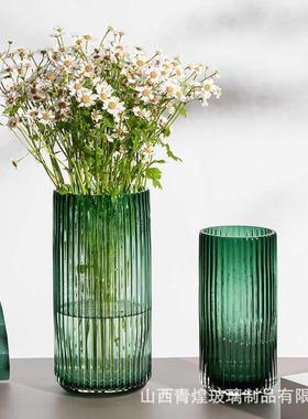 U系列柱式玻璃花瓶竖式条纹简约罗马H客厅花器家居装饰插花瓶摆设