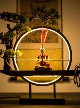 倒流香孙悟空大圣家居客s厅办公室茶桌创意灯圈禅意发光装饰品摆