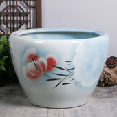 陶瓷鱼缸浅蓝水缸养鱼阳台睡莲荷花缸室外庭院陶瓷大缸鱼缸大水缸