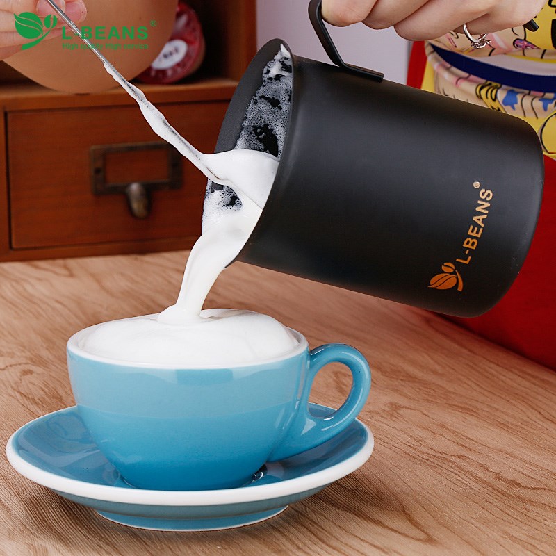 L-BEANS特氟龙双层打奶泡器不锈钢手动打奶泡机花式咖啡打奶泡杯